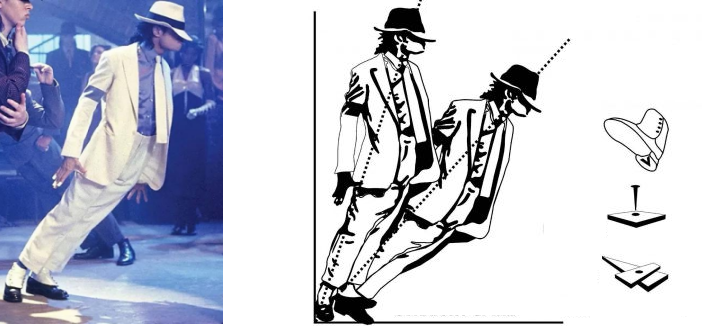 Michael inclinado com cabos nas solas de seus sapatos