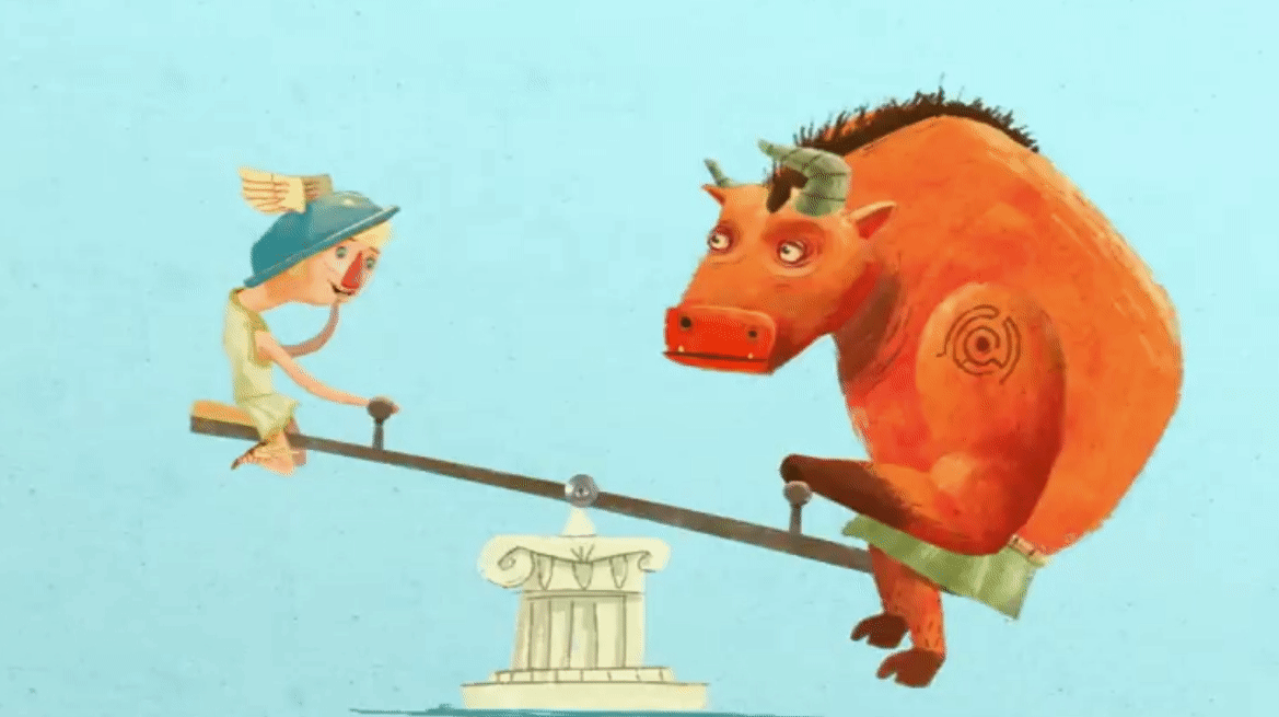 Anima&ccedil;&atilde;o de dois seres brincando de gangorra